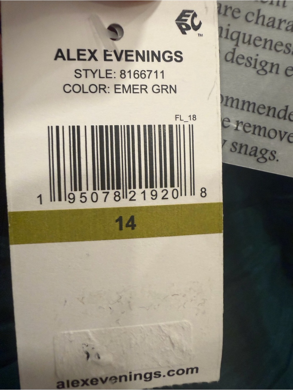 Alex Evenings Women's Crinkle Stretch Taffeta Mermaid Gown Green size 14 NWT - Picture 6 of 11